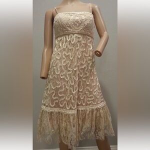 Sue Wong Nocturne Creme Beaded Lace Cocktail Gatsby Party Dress 6